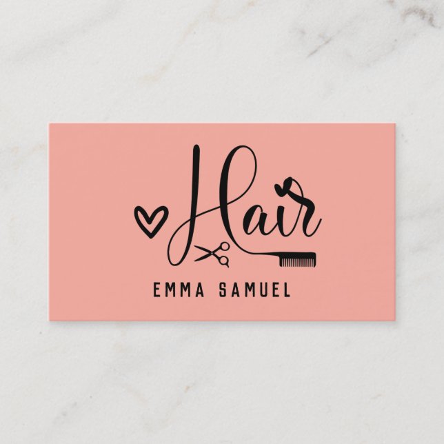 Minimal Elegant Peach Coral Hairstylist Visitkort (Framsida)