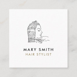 Minimal Elegant Pink White  Hair Square Fyrkantigt Visitkort