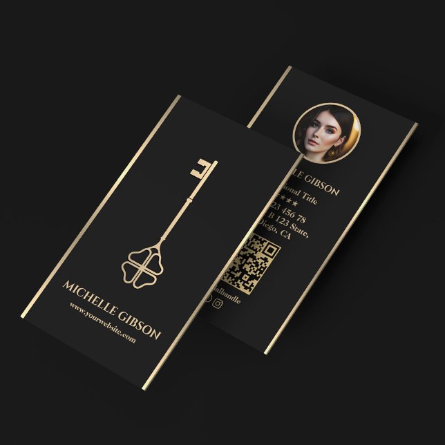 Minimal Elegant Realtor Photo Mortgage Nyckel Blac Visitkort (Minimal Elegant Realtor Photo Mortgage Key Black Business Card
)
