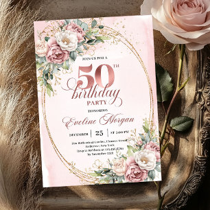 Minimal Elegant Rosa 50-års Födelsedagsinbjudan Inbjudningar