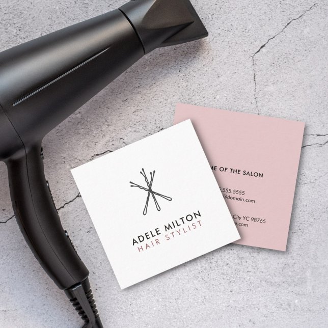 Minimal Elegant  Rosa White Bobby Stift Hair Fyrkantigt Visitkort (Skapare uppladdad)