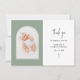 Minimal Elegant Sage Grönt Arch Photo Christening  Tack Kort