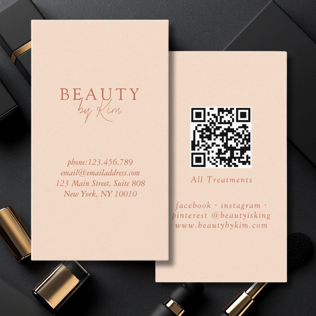Minimal Elegant, Salon QR-kod Visitkort (Peach Minimal Elegant, Salon QR Code Business Card)