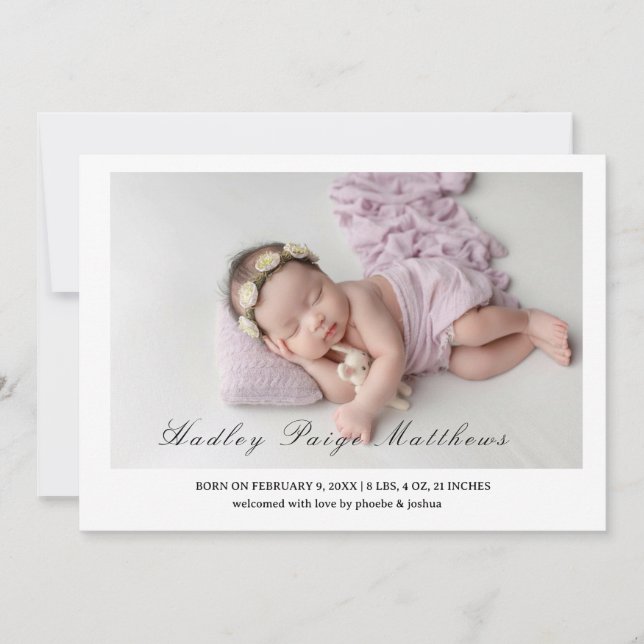 Minimal Elegant Script Baby Girl Arrival Card Meddelande (Framsida)