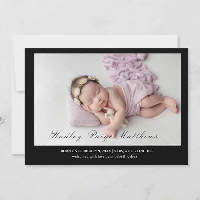 Minimal Elegant Script Baby Girl Arrival Card Meddelande (Framsida)