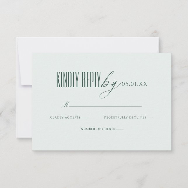 Minimal Elegant Script Green QR Code Wedding RSVP OSA Kort (Framsida)