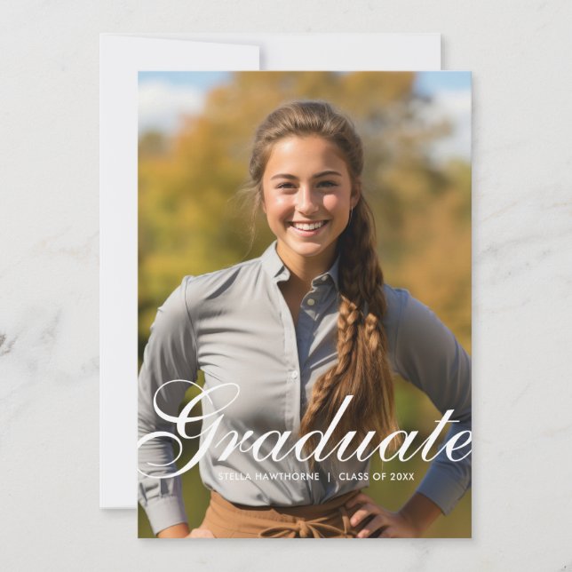 Minimal Elegant Script Photo Graduation Meddelande (Framsida)