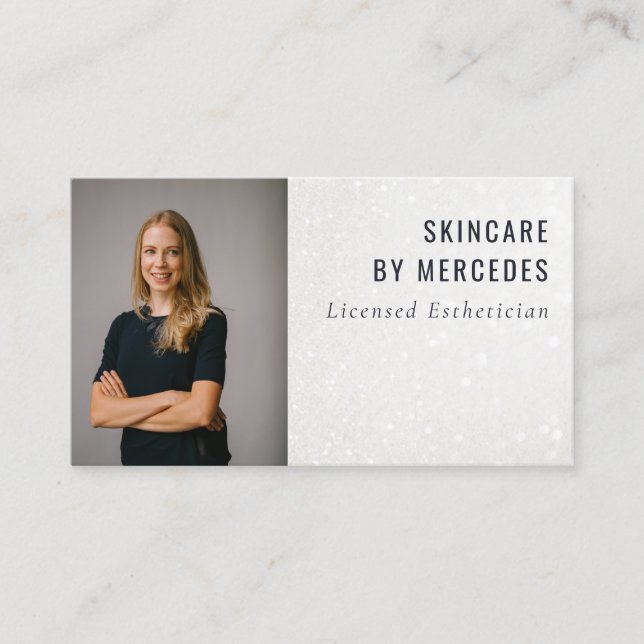 Minimal Elegant Shiny Silver Glitter Photo Visitkort (Framsida)