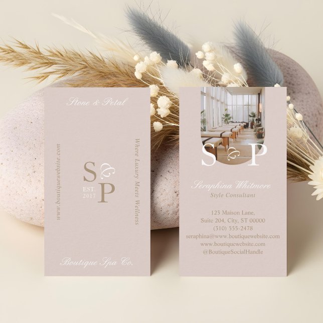 Minimal Elegant Simple Monogram Stylish Arch Photo Visitkort (Minimal Elegant Simple Monogram Stylish Arch Photo Business Card)