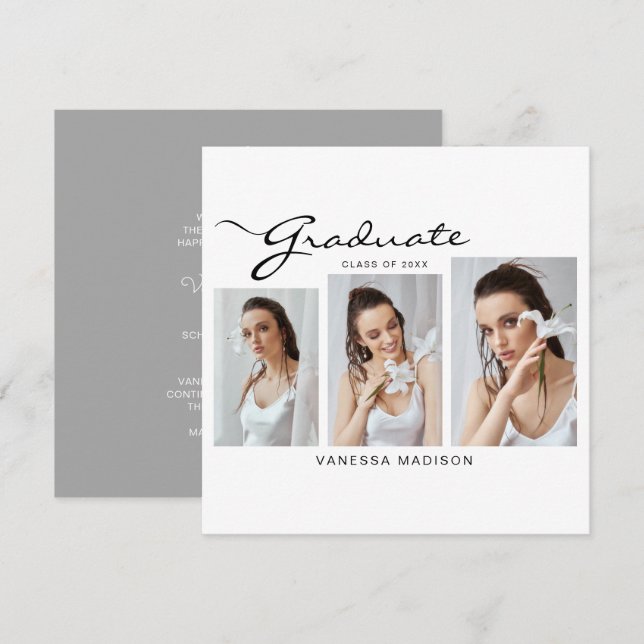 Minimal Elegant-skript | 3 Foto Studenten Meddelande (Fram/baksida)