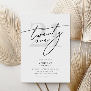 Minimal Elegant, skript Vit 21:a födelsedag Party Inbjudningar