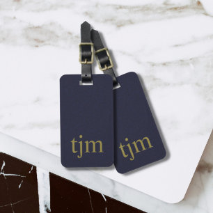 Minimal Elegant Struktur Blue Bronze Färg Monogram Bagagebricka
