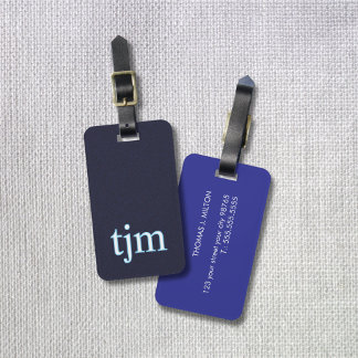 Minimal Elegant Struktur Blue White Färg Monogram Bagagebricka