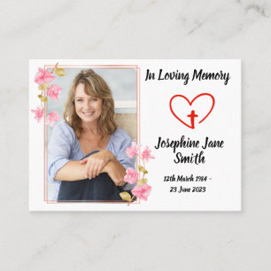 Minimal Elegant Sympathy Blommigt Photo Prayer Car Visitkort