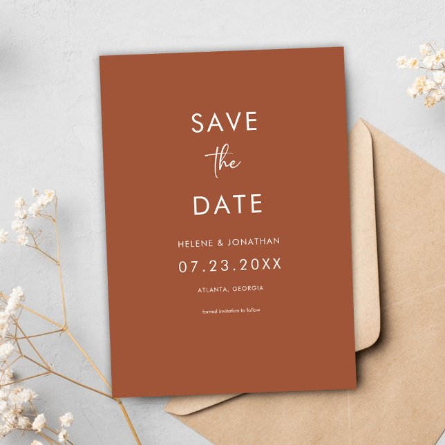 Minimal Elegant Terracotta Bröllop Spara Datumet (Minimal Elegant Terracotta Wedding Save The Date)
