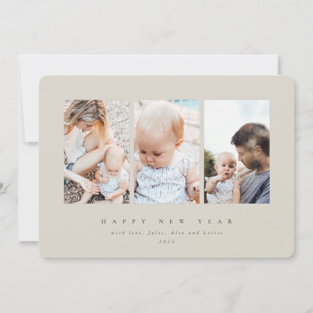 Minimal Elegant tre foto Gott nytt år Julkort (Framsida)
