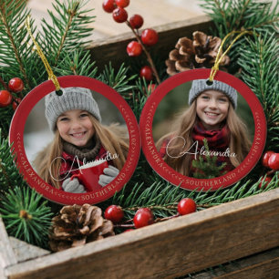 Minimal Elegant två fotokollage Keepsaké Red Julgransprydnad Keramik