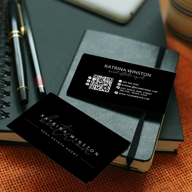 Minimal Elegant Typografi QR-kod Social-media Visitkort (Skapare uppladdad)