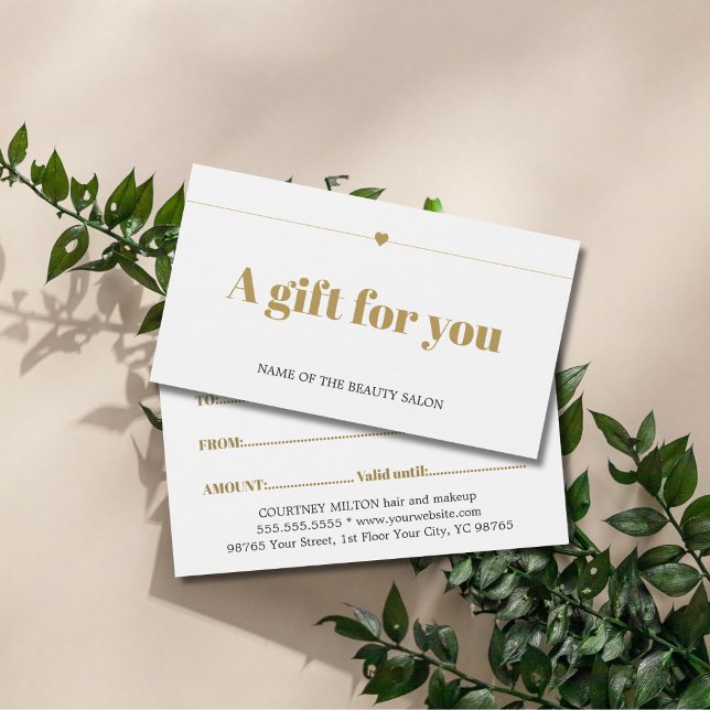 Minimal Elegant Vita Faux Guld Line Heart Beauty Visitkort (Skapare uppladdad)