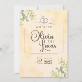 Minimal Elegant Watercolor Wedding Invitation Spara Datumet