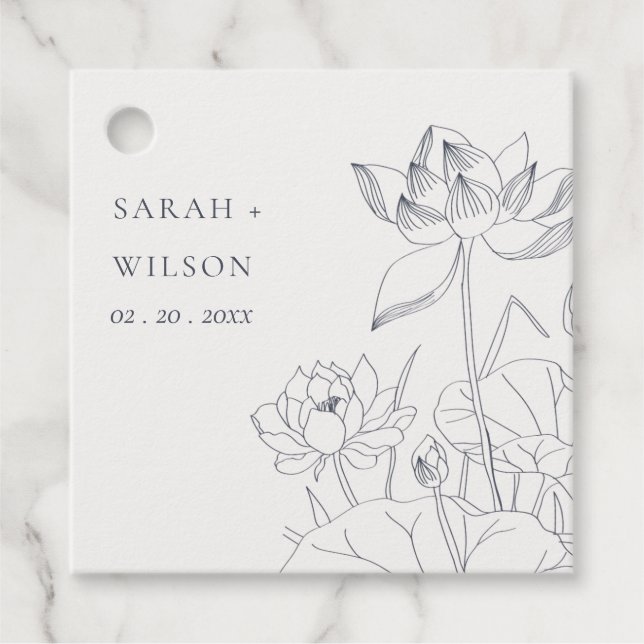 Minimal Elegant Waterlily Blommigt Sketch Bröllop Gåvor Etiketter (Framsida)
