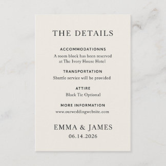 Minimal Elegant Wedding Details Card Tilläggskort