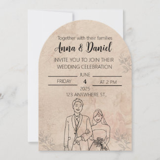 Minimal Elegant Wedding Invitation with Line Art C Inbjudningar
