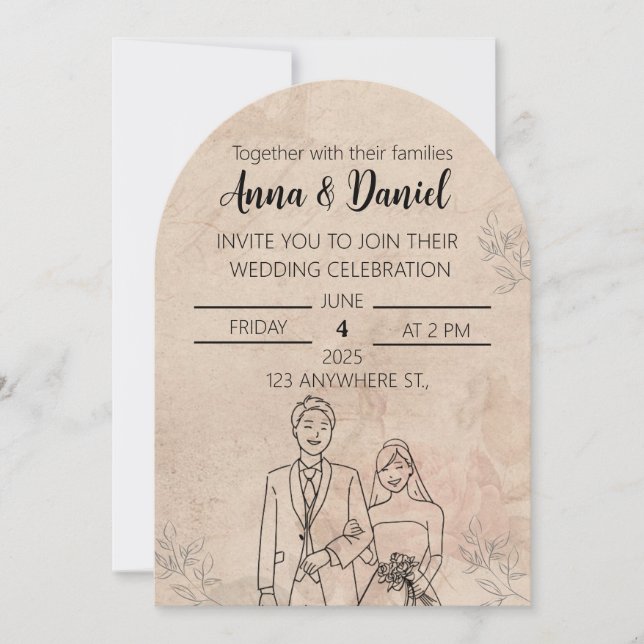 Minimal Elegant Wedding Invitation with Line Art C Inbjudningar (Framsida)