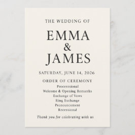 Minimal Elegant Wedding Program | Ivory Ceremony