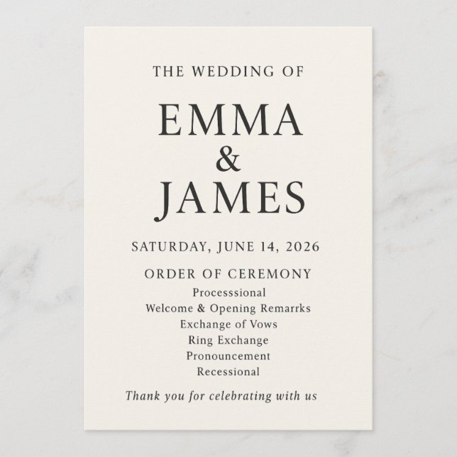 Minimal Elegant Wedding Program | Ivory Ceremony (Framsida)