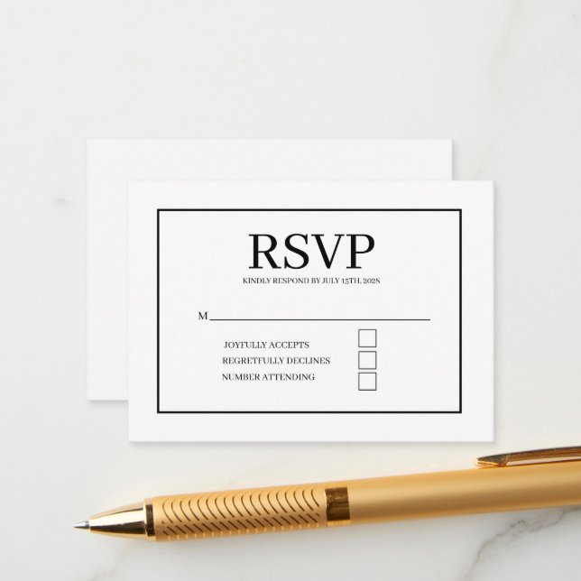 Minimal Elegant Wedding RSVP Card Tilläggskort (Fram/Back In Situ)