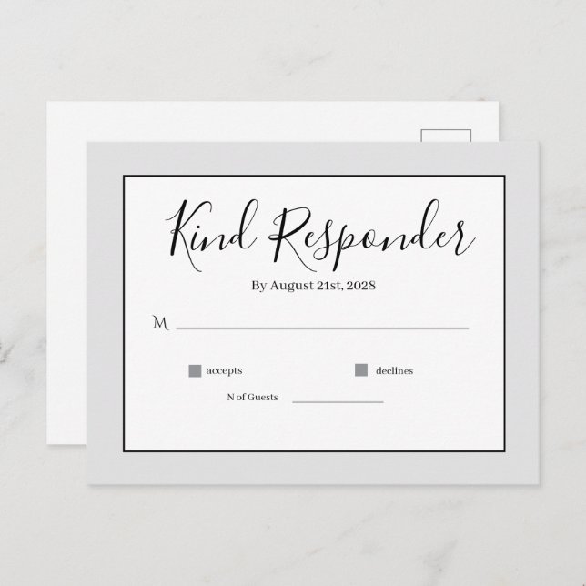 Minimal Elegant Wedding RSVP Postcard Vykort (Fram/baksida)