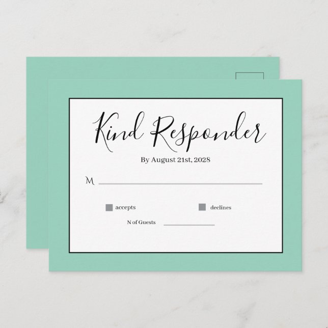 Minimal Elegant Wedding RSVP Postcard Vykort (Fram/baksida)