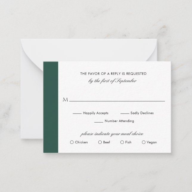 Minimal Emerald Grönt Bröllop Mini OSA kort (Framsida)