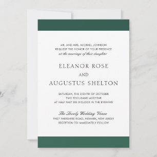 Minimal Emerald Grönt Elegant Modern Bröllop Inbjudningar