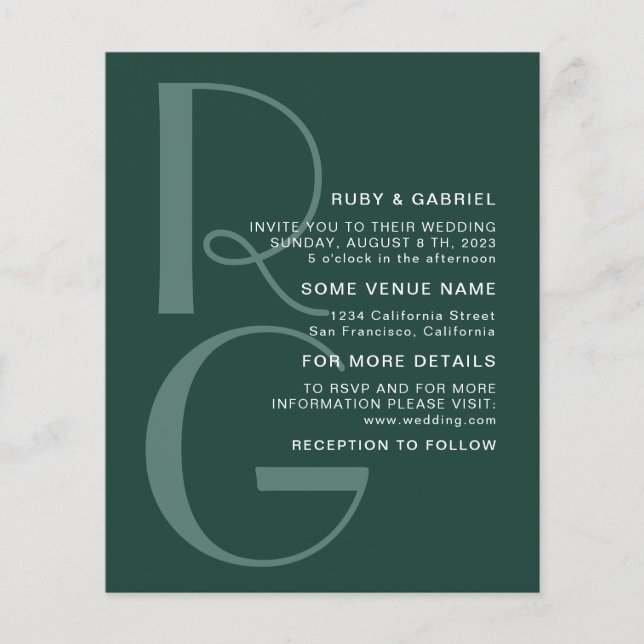 Minimal Emerald Grönt Typography monogram Bröllop Flygblad (Framsidan)