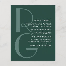 Minimal Emerald Grönt Typography monogram Bröllop Flygblad