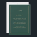 Minimal Emerald Monogram Simple Elegant bröllop Inbjudningar<br><div class="desc">En enkel bröllopsinbjudan med en modern men ändå elegant design med dina två brev monogram överst och dina detaljer omgivna av ett tunt gräns. Färgen typsnitt och bakgrunden kan ändras till valfritt färg genom att klicka på knappen "anpassa". En chic och snyggt som är underbar för ett minimalistiskt par.</div>