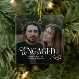 Minimal Engaged Couples Photo Stylish Christmas Julgransprydnad Keramik