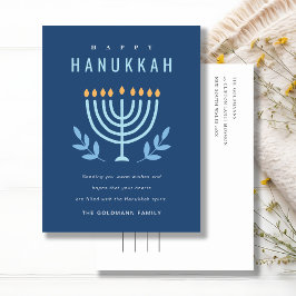 Minimal enkel Blue Menorah Candles Lycklig Hanukka Helg Vykort