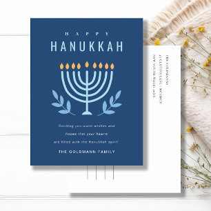 Minimal enkel Blue Menorah Candles Lycklig Hanukka Helg Vykort