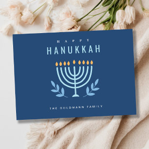 Minimal enkel Blue Menorah Candles Lycklig Hanukka Julkort