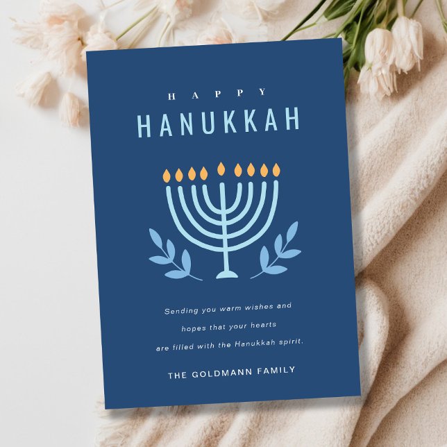 Minimal enkel Blue Menorah Candles Lycklig Hanukka Julkort (Skapare uppladdad)