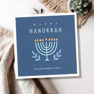 Minimal enkel Blue Menorah Candles Lycklig Hanukka Pappersservett