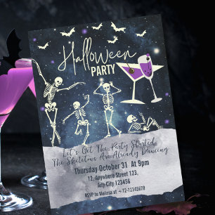 Minimal enkel Dancing Skeleton Halloween fest Inbjudningar