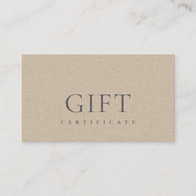 Minimal enkel Elegant Kraft Gift-certifikat Visitkort (Framsida)