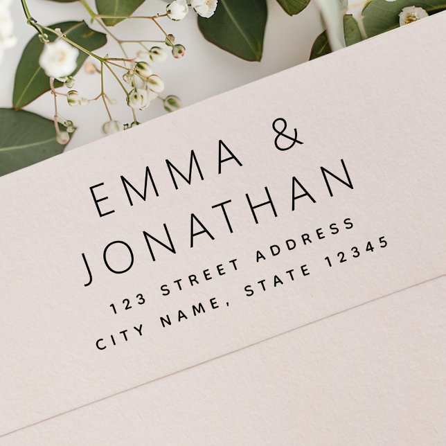 Minimal enkel elegant namn-returadress stämpel (Minimal simple elegant names couple return address rubber stamp)