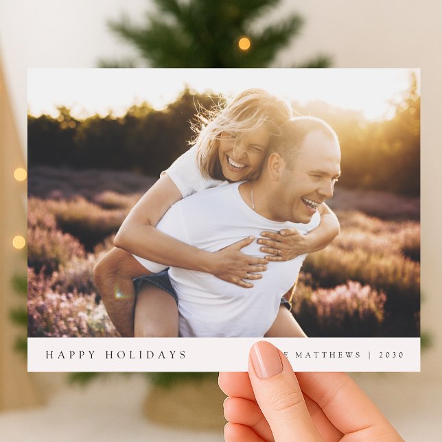 Minimal, enkel Elegant, par foto till jul Helg Vykort (A simple Christmas photo postcard with classic typography and timeless minimalist charm)