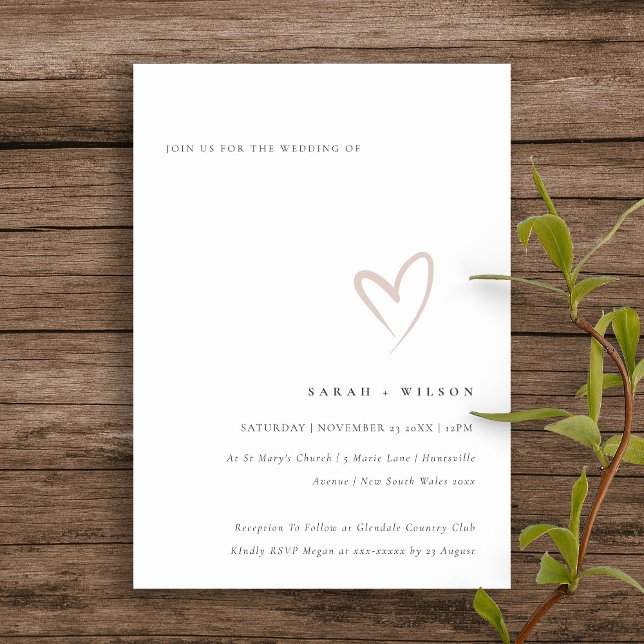 Minimal enkel inbjudan till  Rosa Heart Wedding (Skapare uppladdad)