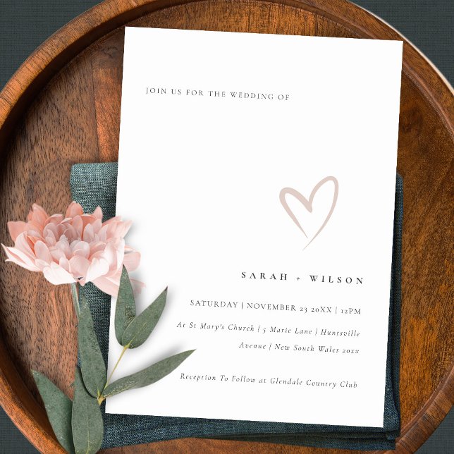 Minimal enkel inbjudan till  Rosa Heart Wedding (Skapare uppladdad)